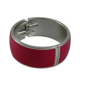 Vintage Pink Clamp Bracelet Chunky Clamper with Silvertone Hardware